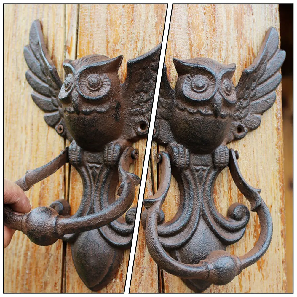 1Pcs Vintage Owl Door Knocker Iron Knocking Handle for Exterior Interior Doors Home Decor Retro Style Yard Garden