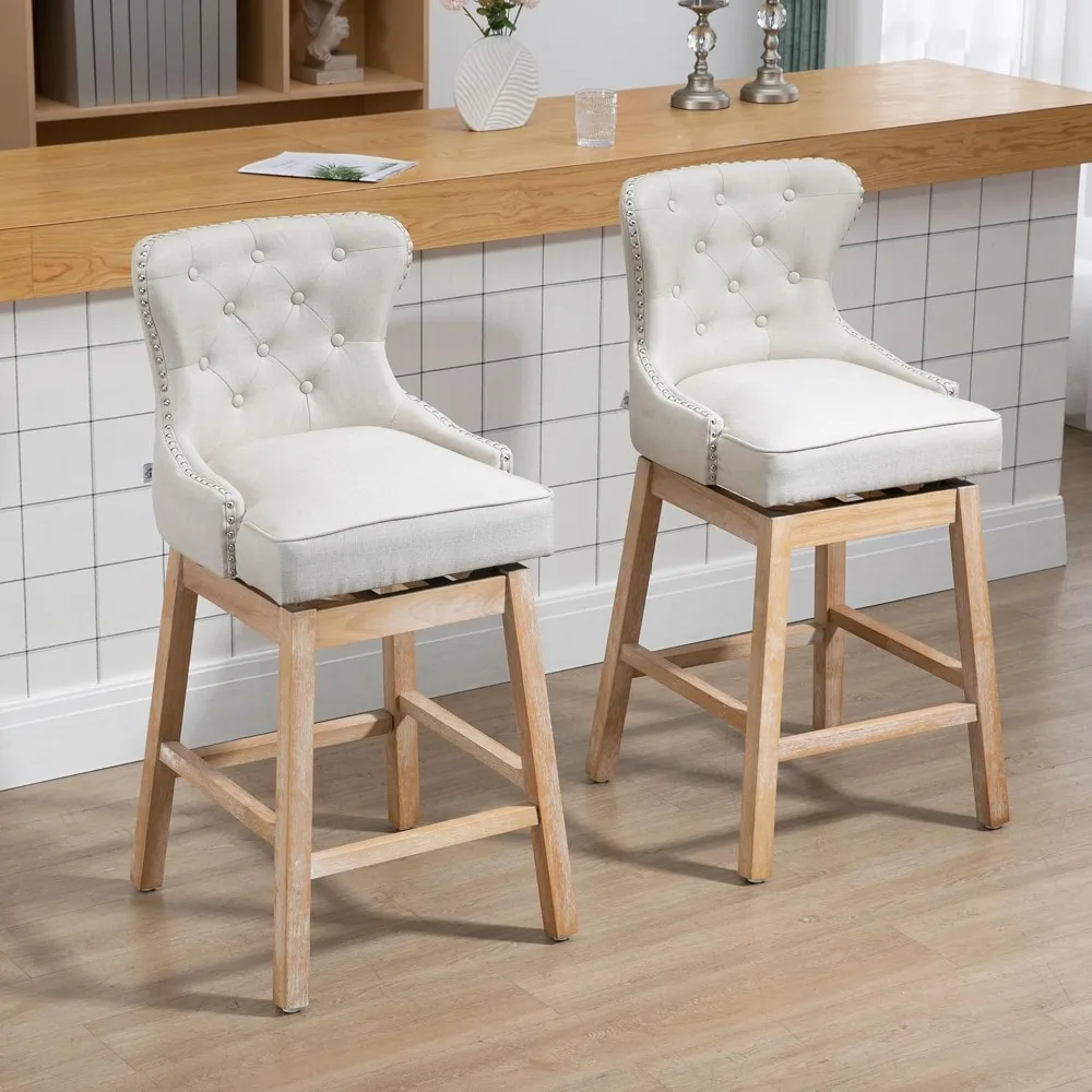 

Upholstered Fabric Bar Height Bar Stools, 180° Swivel Nailhead-Trim Pub Chairs, 30" Seat Height with Rubber Wood Legs,