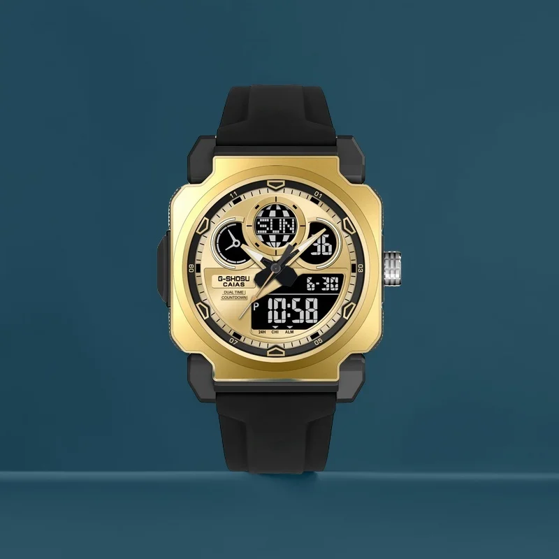 

CAIAS Unisex Digital Sports Watch with LED Dual Display and World Time, Square Dial, Oak Series