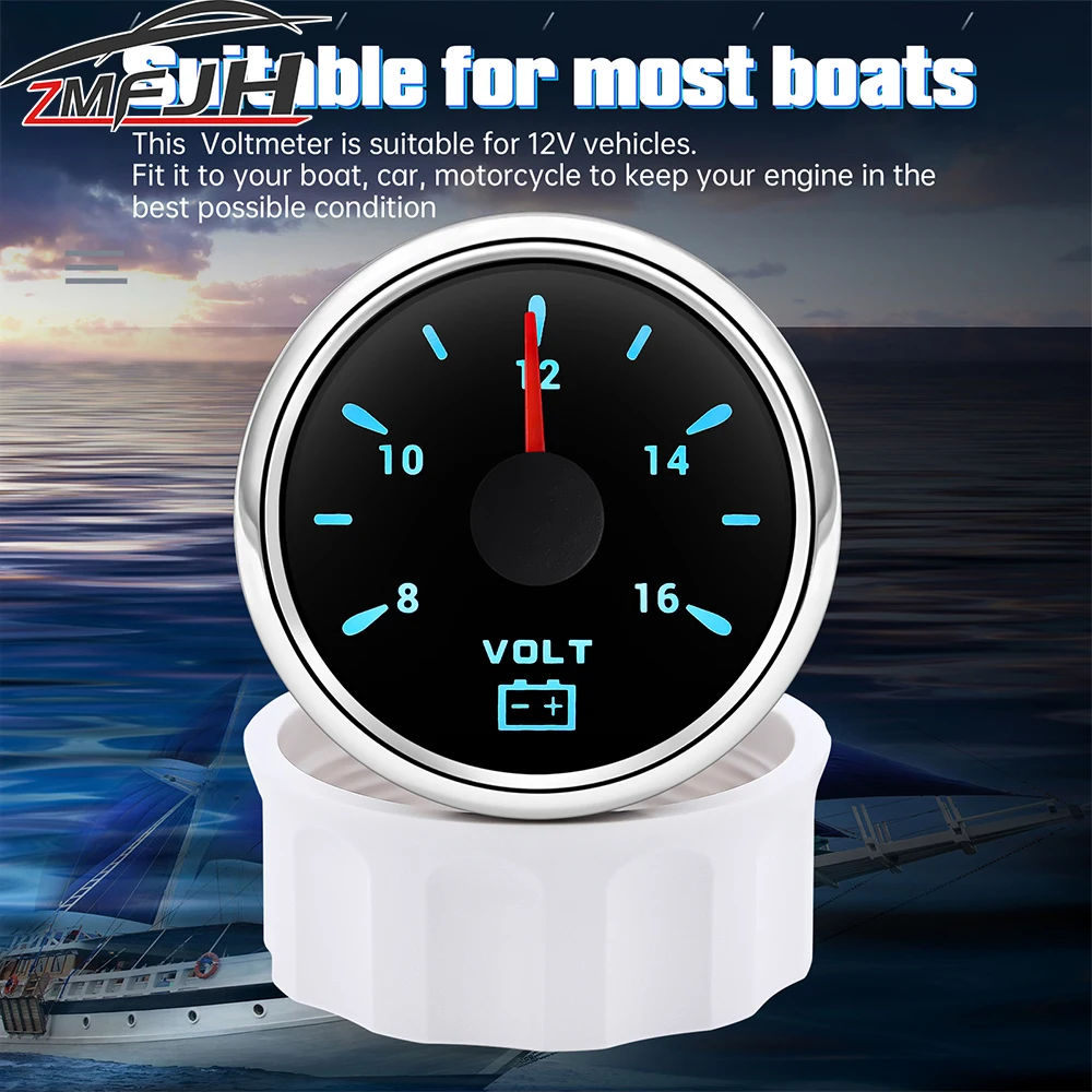 52mm Voltmeter 8-16V Voltage Gauge For Marine Boat Car Truck Motorcycle 7 Colors Backlight LED Volt Waterproof Indicator 12V 24V