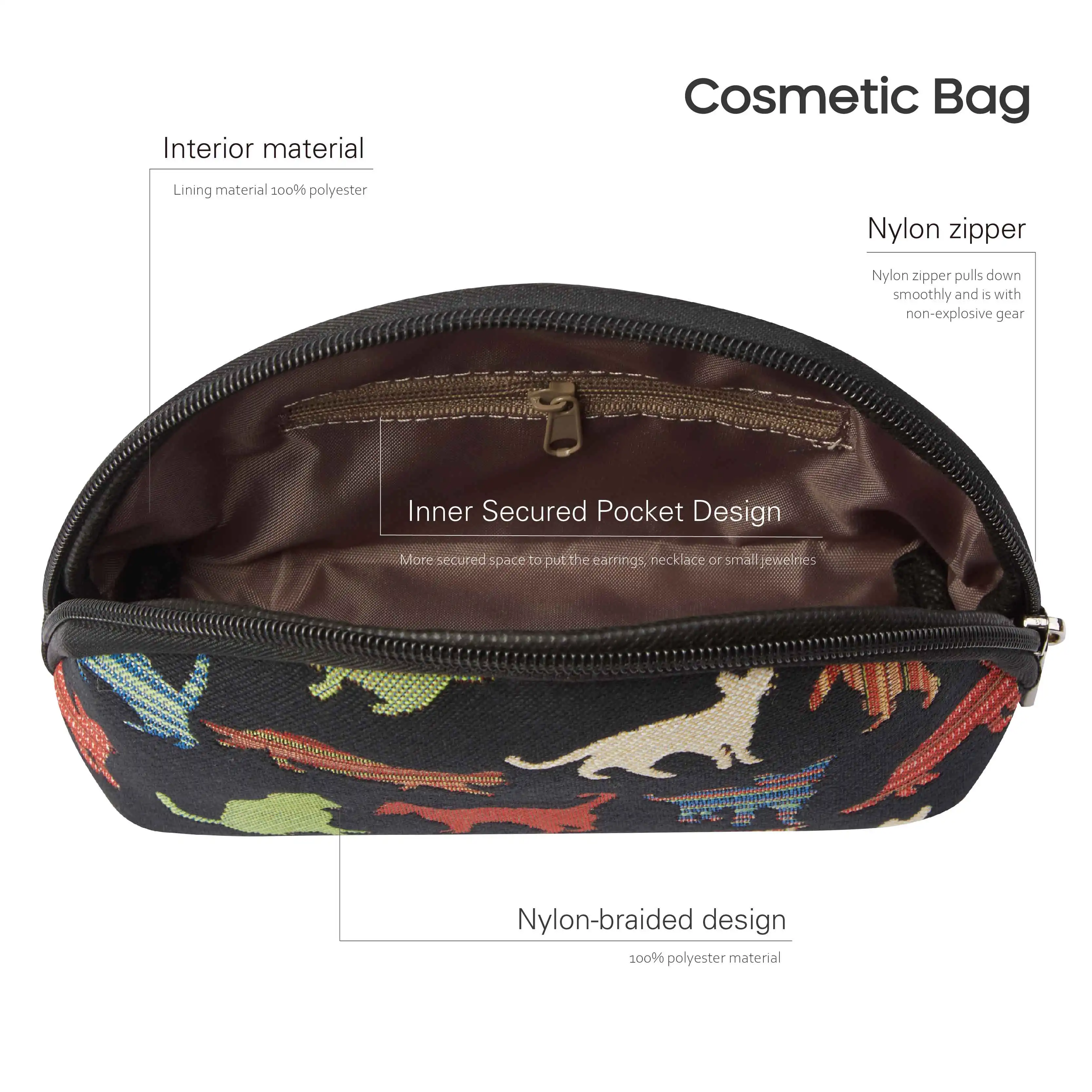 SAJA Tapeçaria Cosmética Bag Mulheres Maquiagem Bag Viagem Bonito Gato Animais Padrão Make up Storage Organizer Pouch Wallet Beleza Make Up Case Bag Saco feminino para senhoras Zipper Encerramento Tecido Jacquard