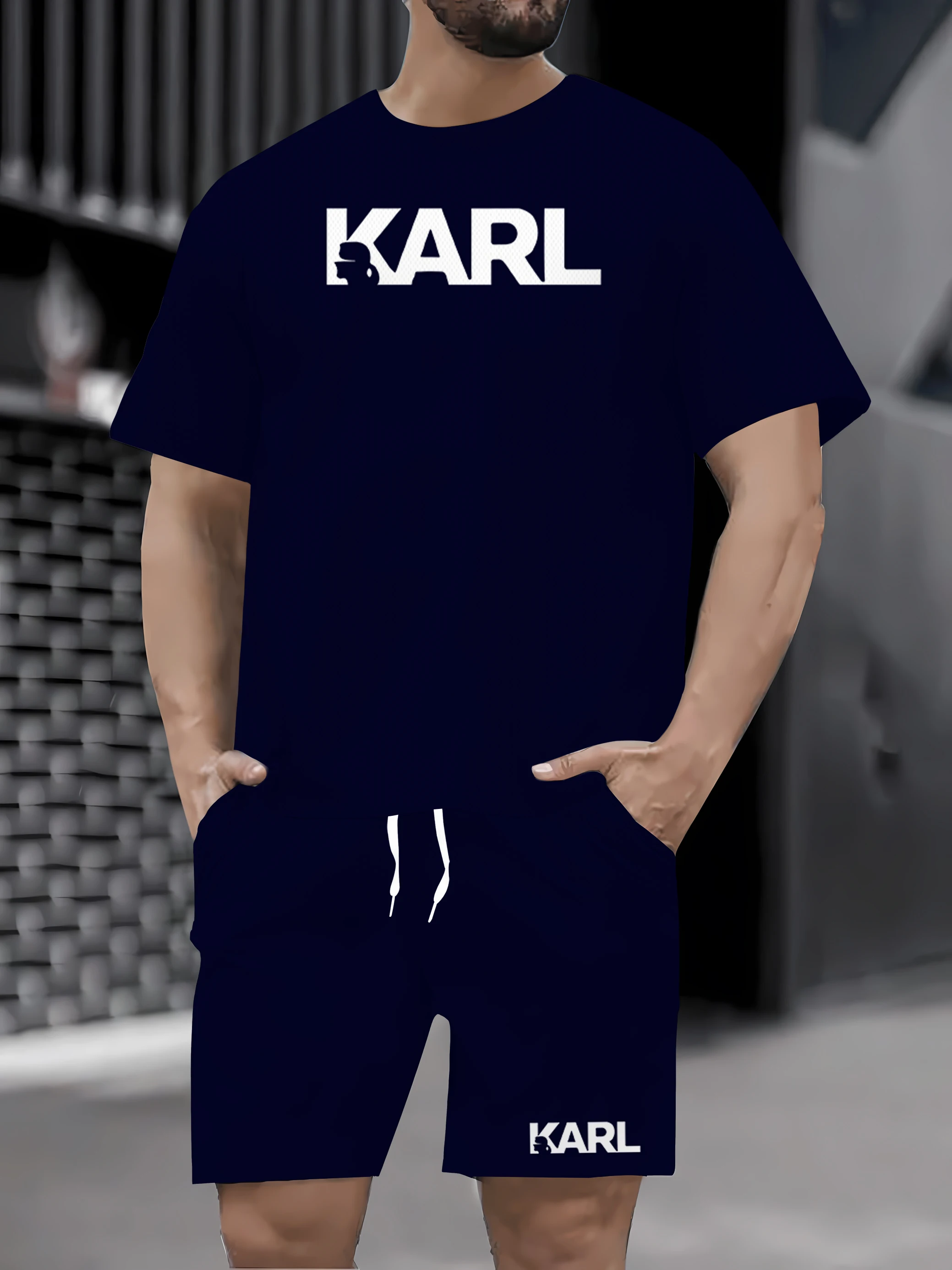 

Новый мужской комплект с короткими рукавами и короткими шортами в спортивном стиле с 3D-печатью на лето 2025 года.