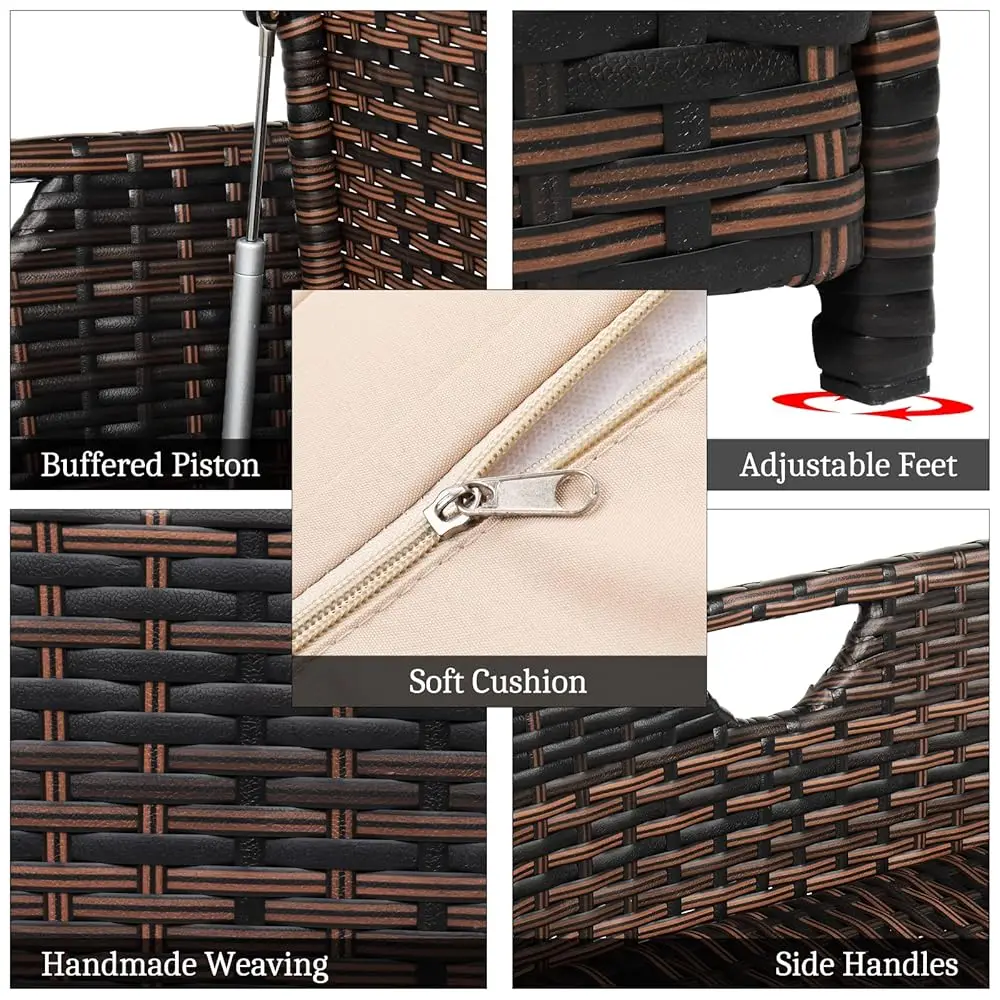 40 Gallon Outdoor Rattan De Box W/Cushion, Patio Wicker Storage Box For Tools And Supplies, Garden De Storage Bin For Balcony,