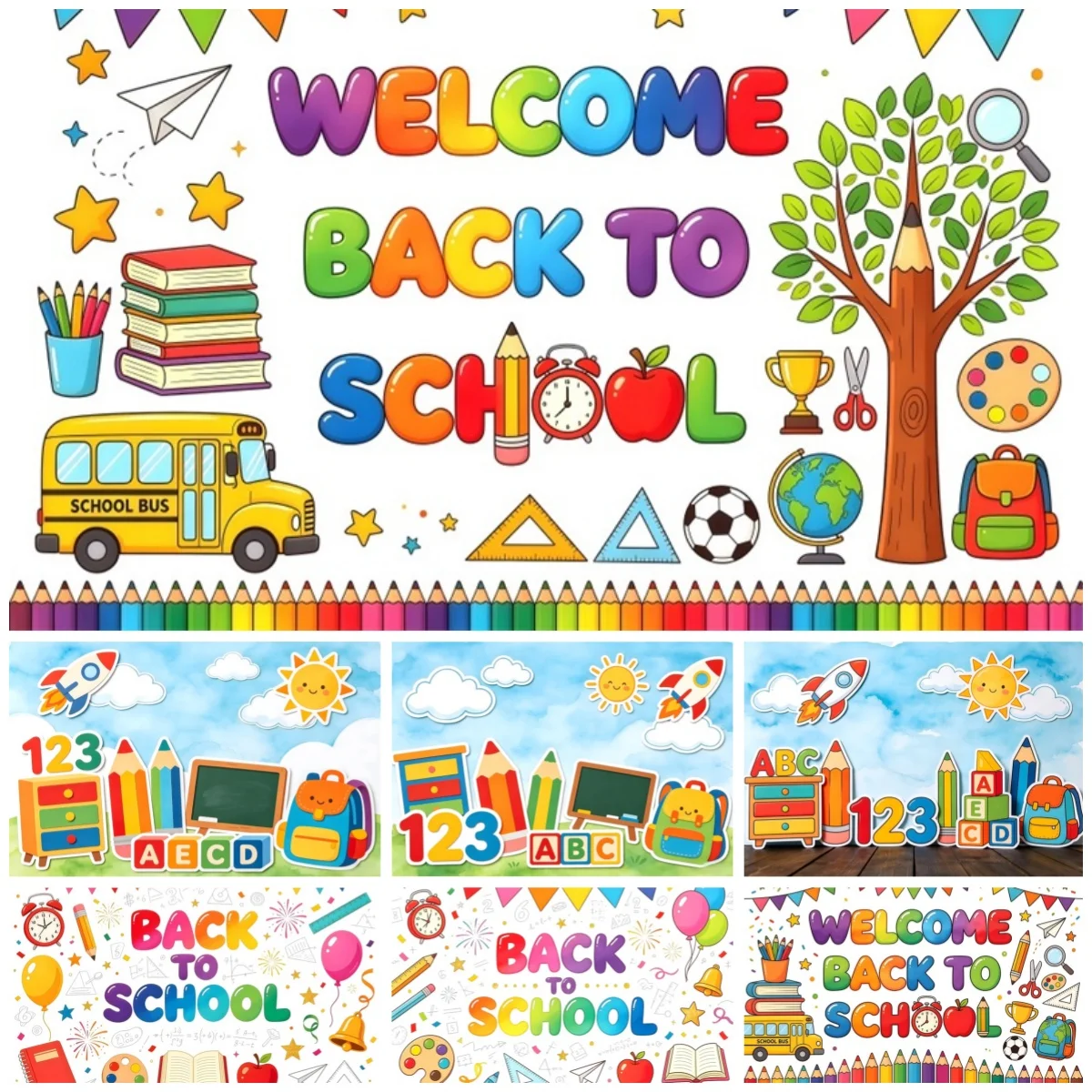 Back to School Backdrop Black Blackboard Pencil Children Student Graduation Party Banner Photography Background for Photo Studio