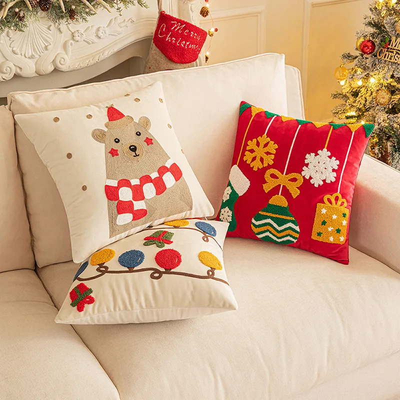 45x45CM Christmas Plush Throw Pillow Cover Holiday New Year Stamping Waist Cushion Cover Decor Home Decorative Pillowcase