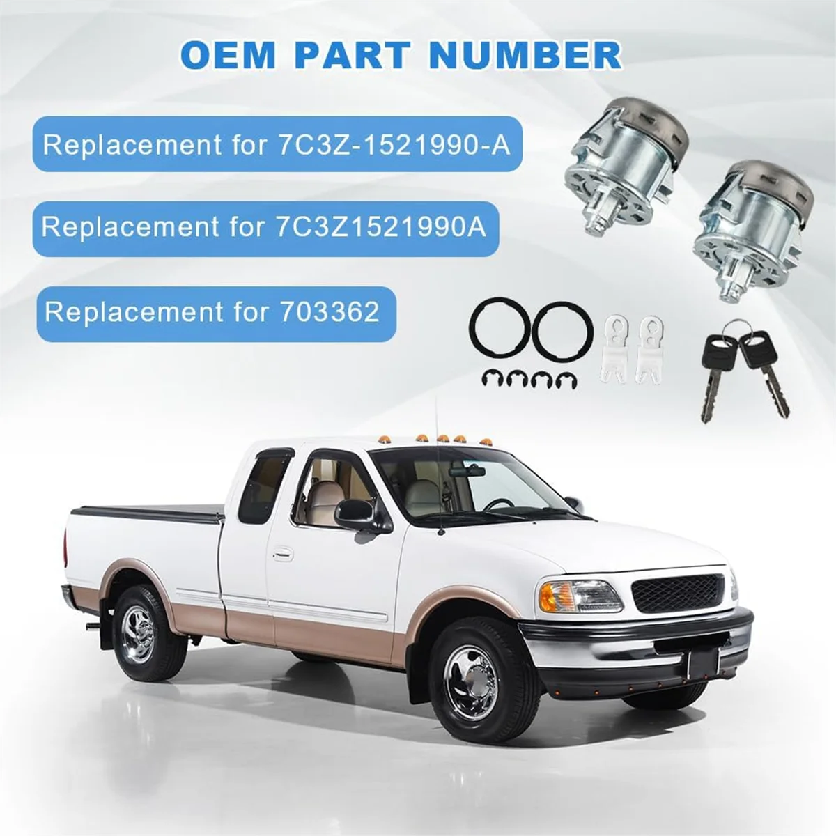 Door Lock Cylinder with Keys 7C3Z1521990A for Ford Ranger Explorer Expedition F150 F250 F350 F450 E150 E250 E350