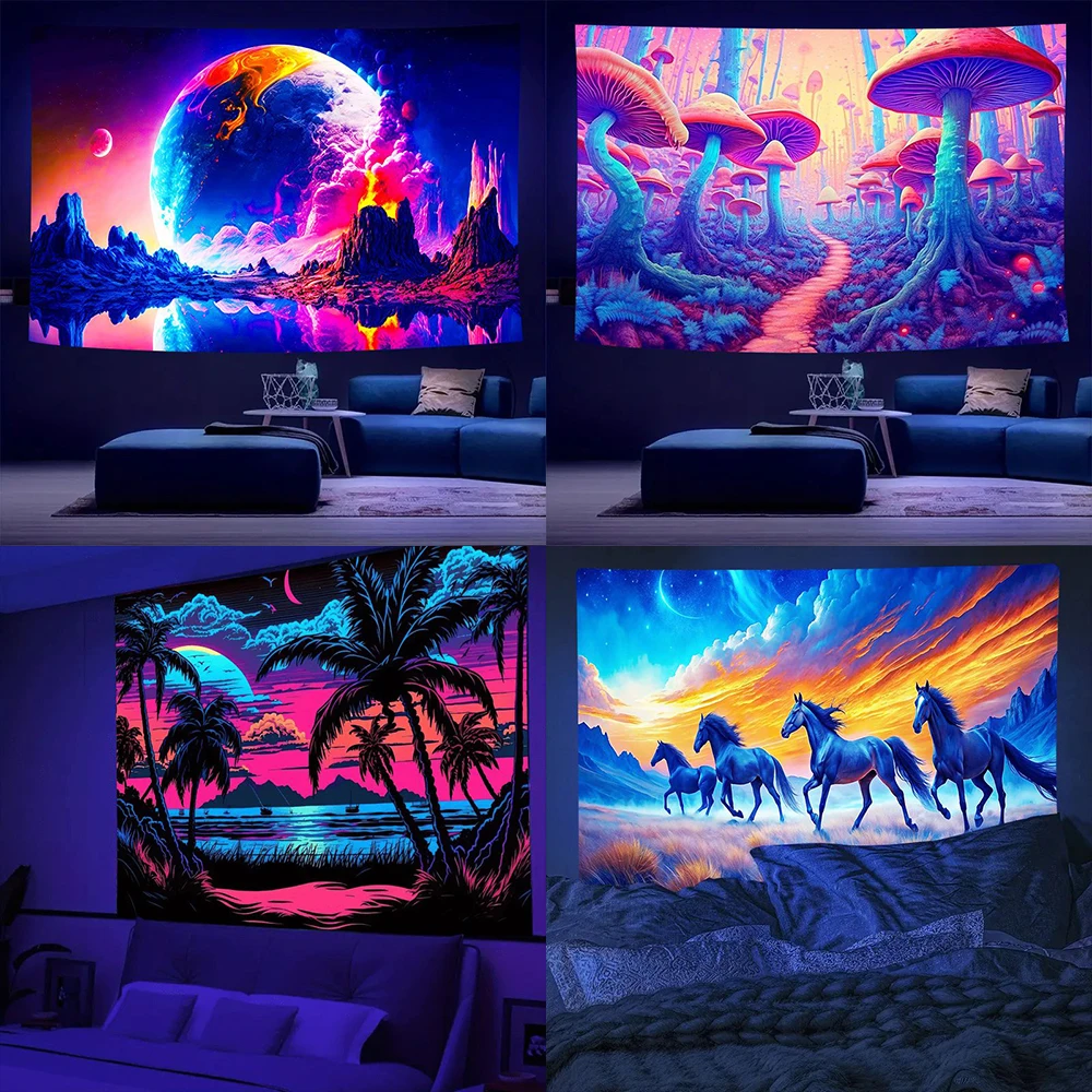 

Neon Planet and Mountain UV TapestryRoom bedside tapestry background cloth atmosphere decoration