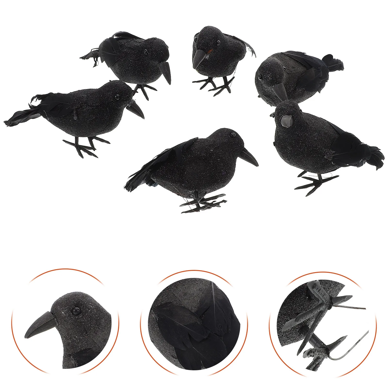 

6Pcs Crow Decoration Realistic Feathered Black Halloween Spooky Party Supplies Haunted House Accessories Crow Decor