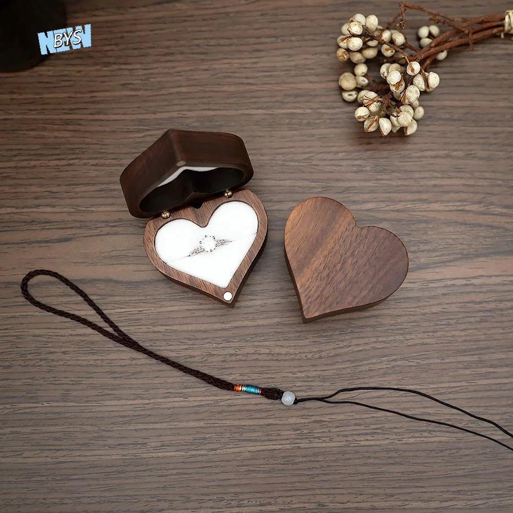 

Small Portable Heart Shape Wedding Storage Box Jewelry Display Wooden Ring Box Jewelry Packaging