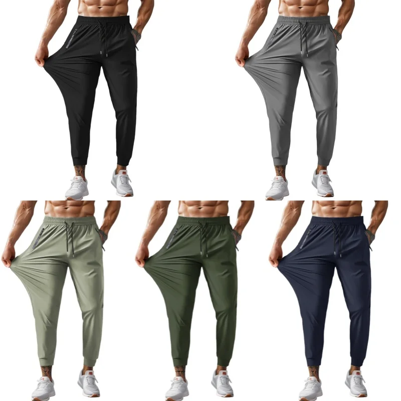 

Men's Lightweight Ice Silk Jogging Pants Breathable Quick-drying Casual Pants Oversize Sports Football Sweatpants Man Trousers