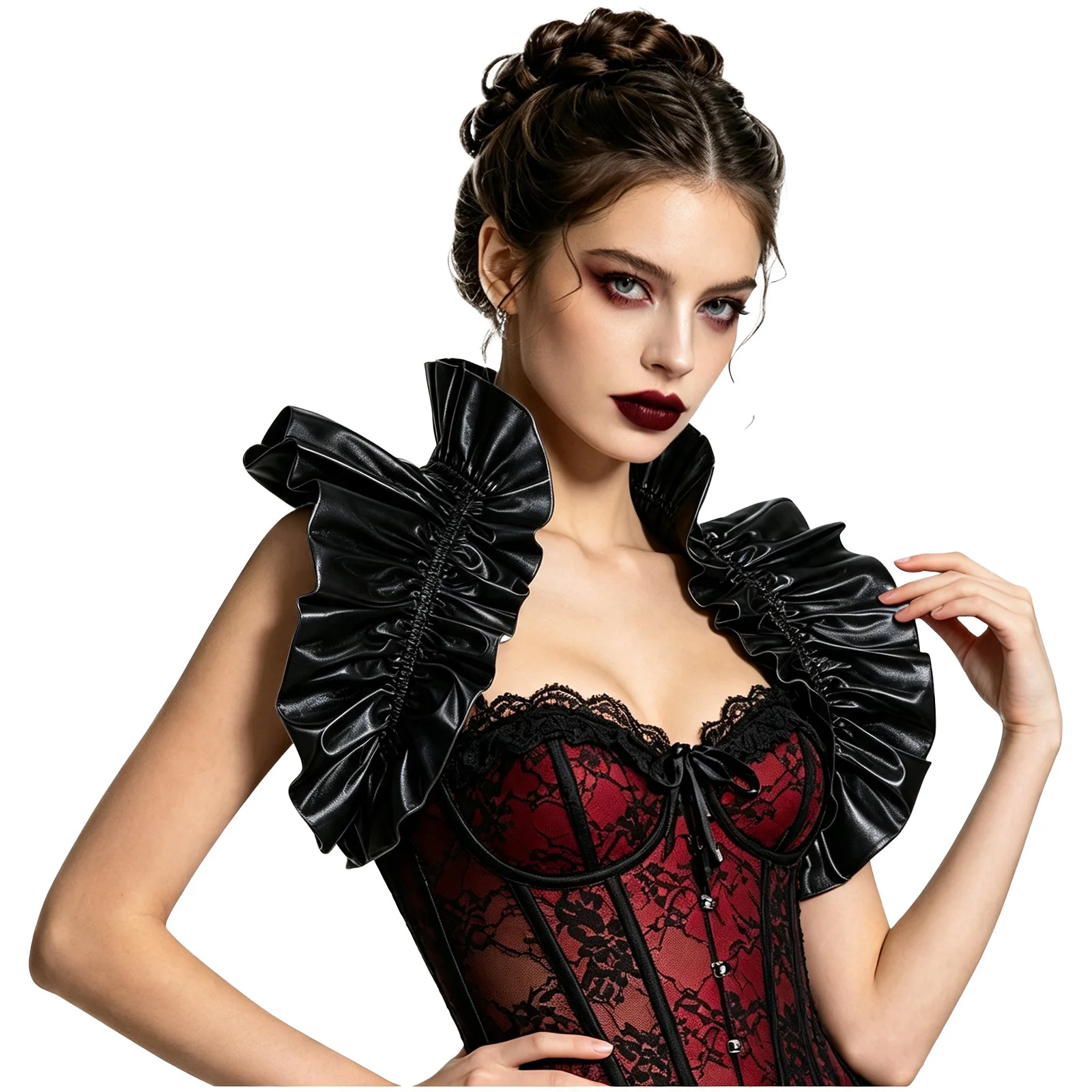 Womens Retro Renaissance Shrug Shoulder Wrap High Neck Metallic Shiny Ruffle Bolero Frill Shawl Vintage Style for Renaissance