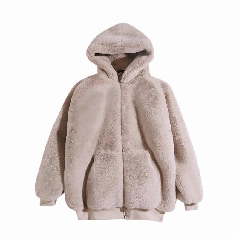 Beige Apricot Fluffy Jacket for Women 2023 Autumn Winter Thick Warm Elegant Lady Clothes Furry Outerwear Faux Rabbit Fur Coat