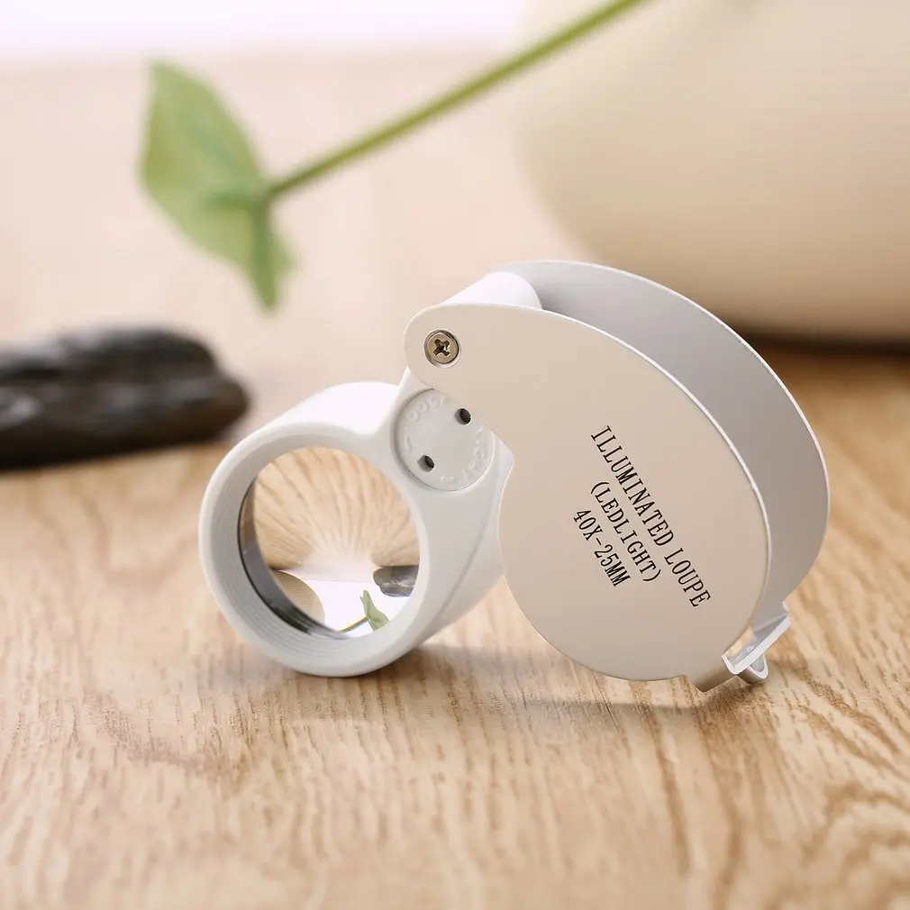 Hot 40x Magnifier Rotation Mini Jewelry Jade Illuminated Loupe Portable Gift Inspecting Cash Stamps Coin Magnifying Glass