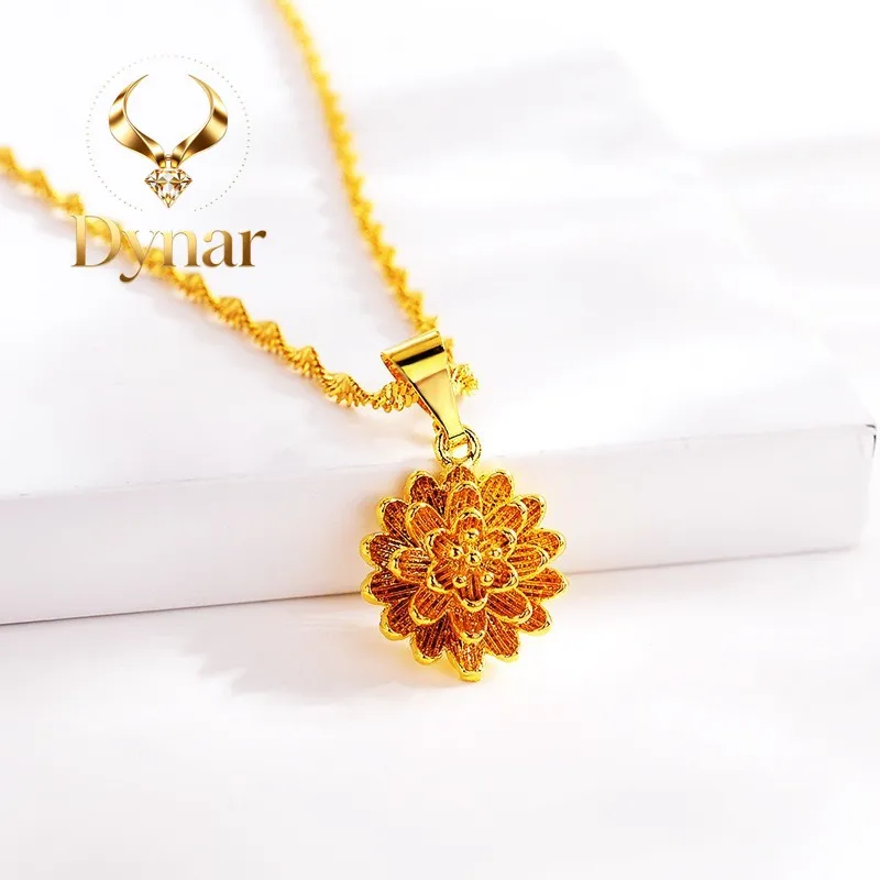 Dynar Jewelry   Boutique 9999 new women's gold necklace 24K real golden lotus pendant fashionable women's collarbone chain jewel