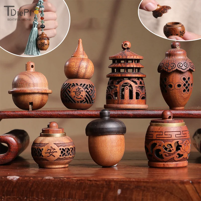 1 قطعة الخشب الطبيعي لوتس شكل زجاجة عطر البخور توسيع خشب الصندل الصغير المحمولة مختومة جرة قلادة المعلقات الحاويات