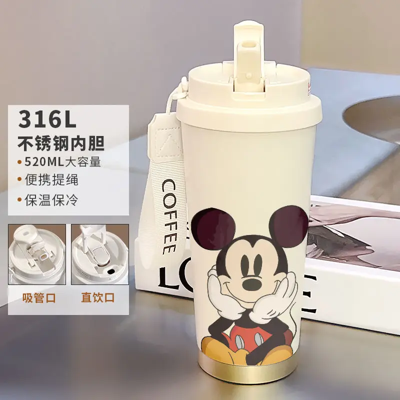 Tasse à eau isotherme en acier inoxydable de grande capacité pour hommes et femmes, motif de dessin animé créatif, portable, mignon, Disney, nouveau