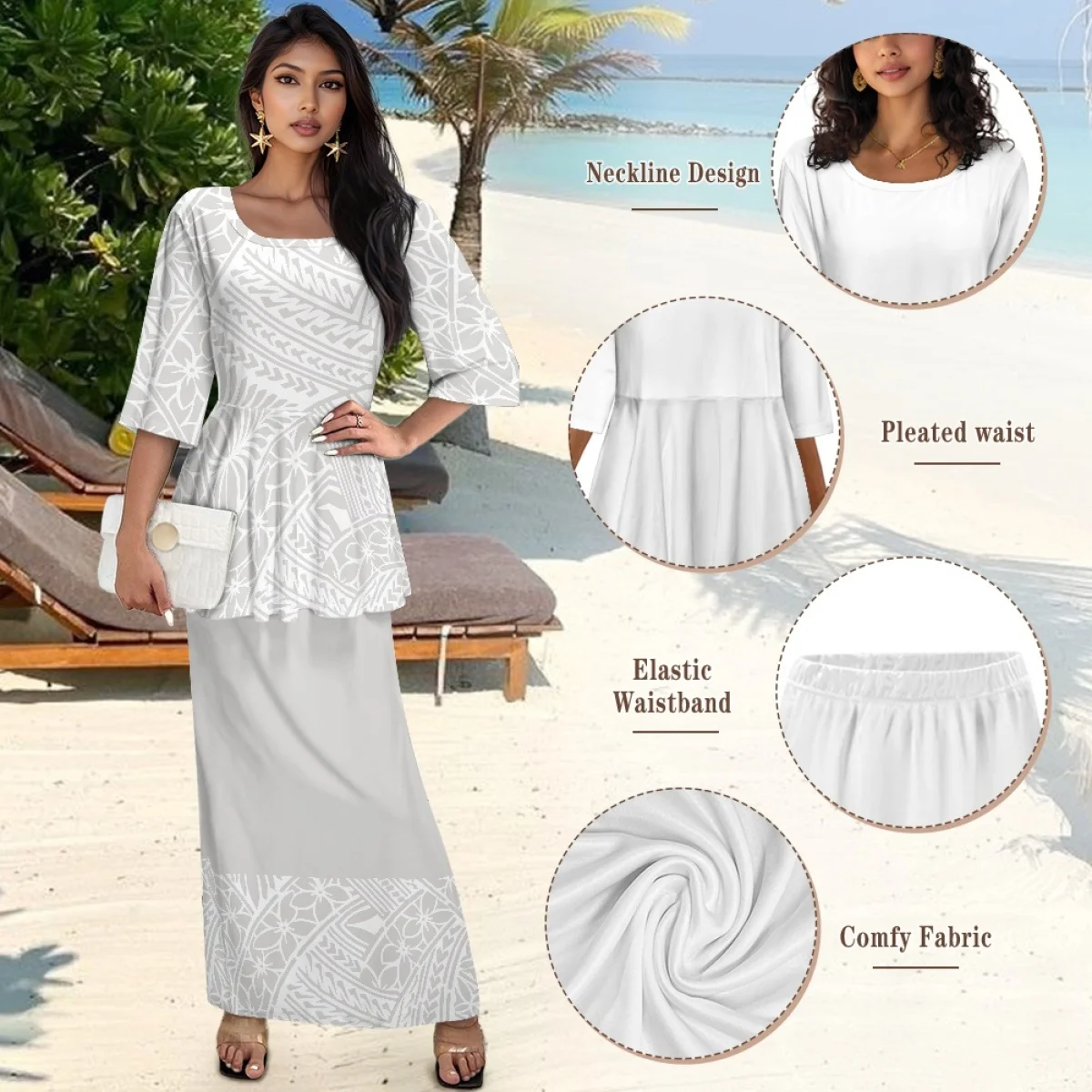 ชุดโพลีตาซีแบบสองชิ้นสำหรับผู้หญิง แขนสั้น ลายชนเผ่าโพลินีเซียน ลายฮาวาย สำหรับฤดูร้อน