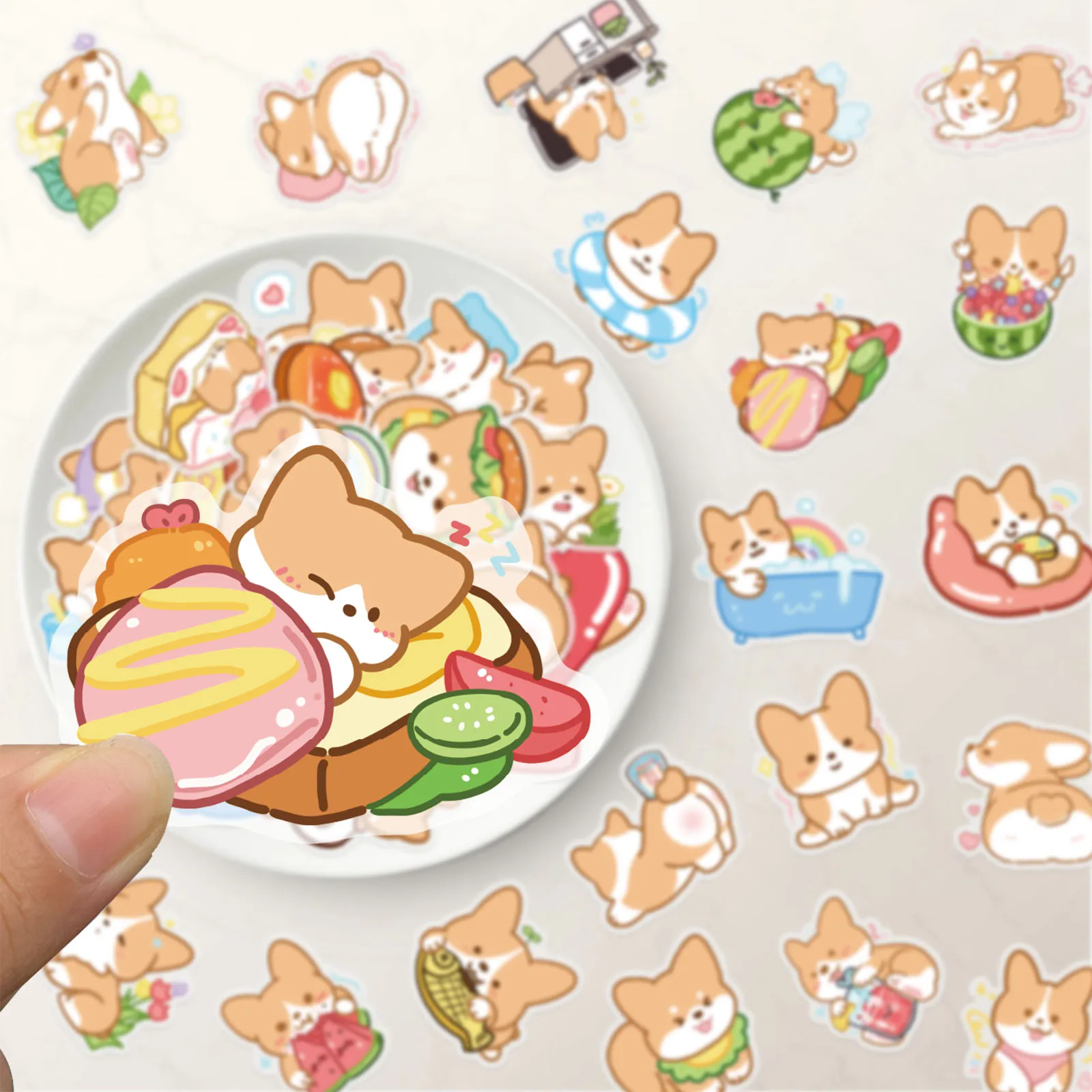 50PCS Cartoon Cute corgi Dog Sticker Pet Luggage Laptop Phone Case Tablet Sticker