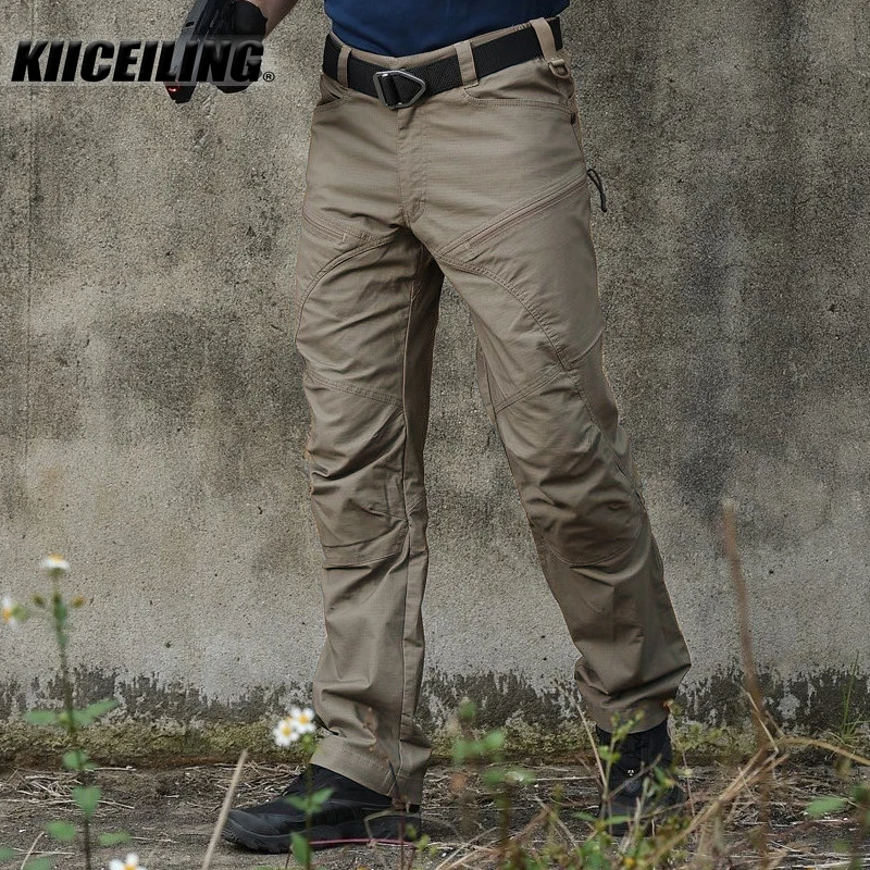 KIICEILING KBZ, Mens Pants,Tactical Pants, Cargo Pants Men, Joggers, Streetwear, Ripstop, Black Camouflage, Casual Work Trousers