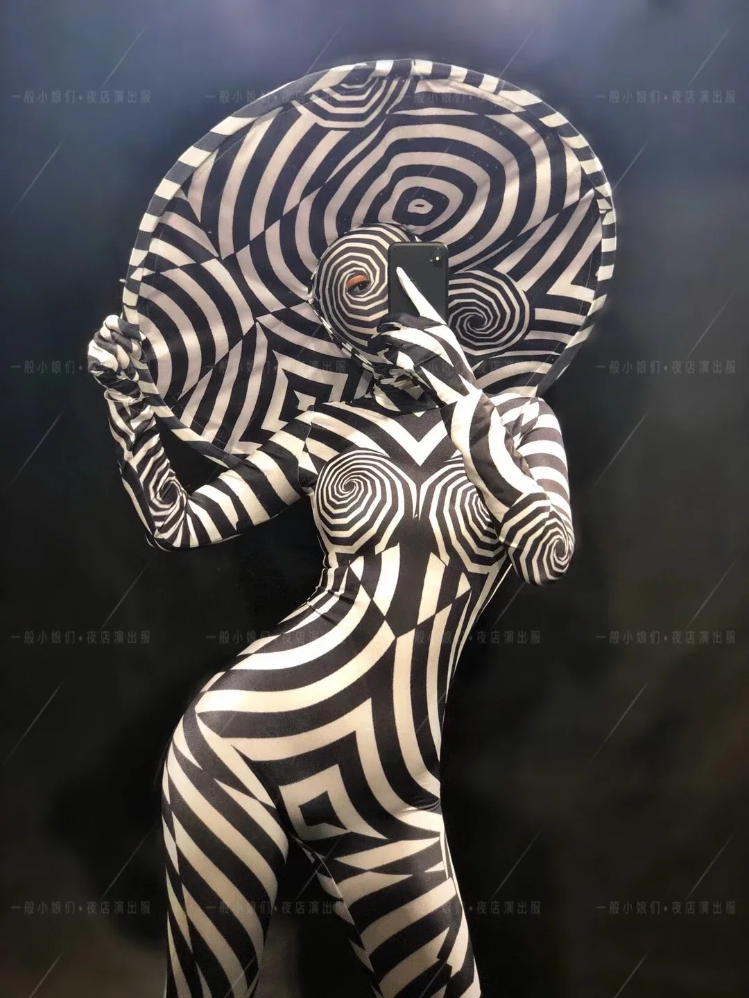 New Black and White Striped Zebra Big Eaves Hat jumpsuit Halloween Bar for Women's Song DjDs Dance Team Gogo Performance Dress