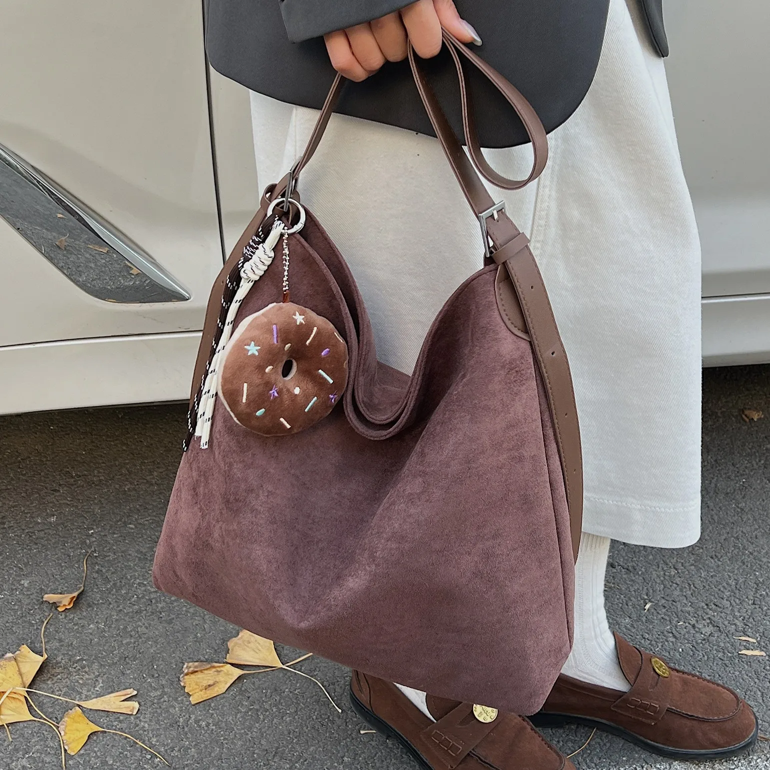 

Женская сумка через плечо, большая вместительная сумка-хобо, классическая однотонная женская сумка-тоут, модная сумка через плечо из мягкой замши для женщин