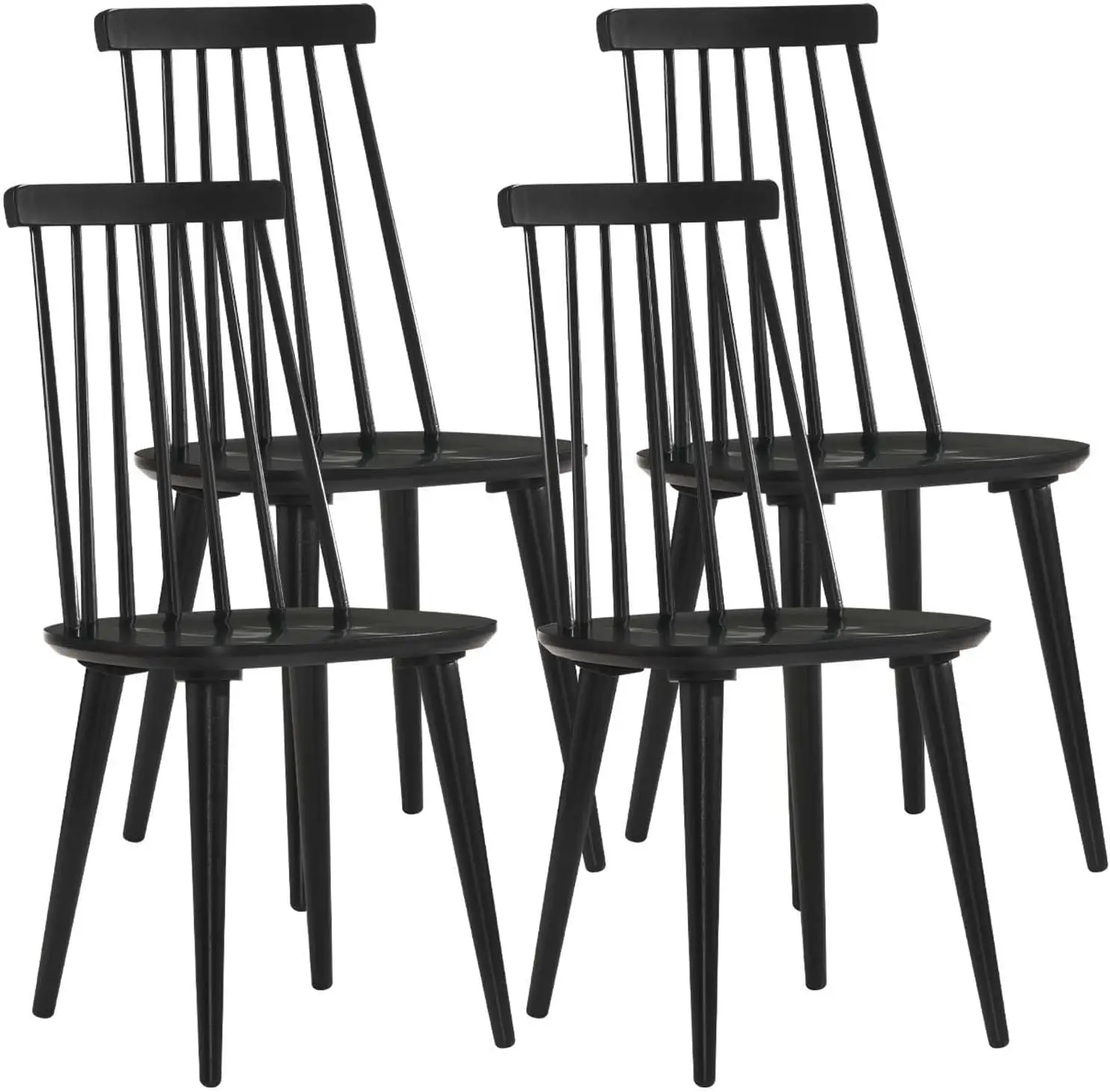 Sillas de comedor Juego de 4 sillas de comedor de madera Negro Husillo lateral Cocina Sala Sillas de granja campestre Negro