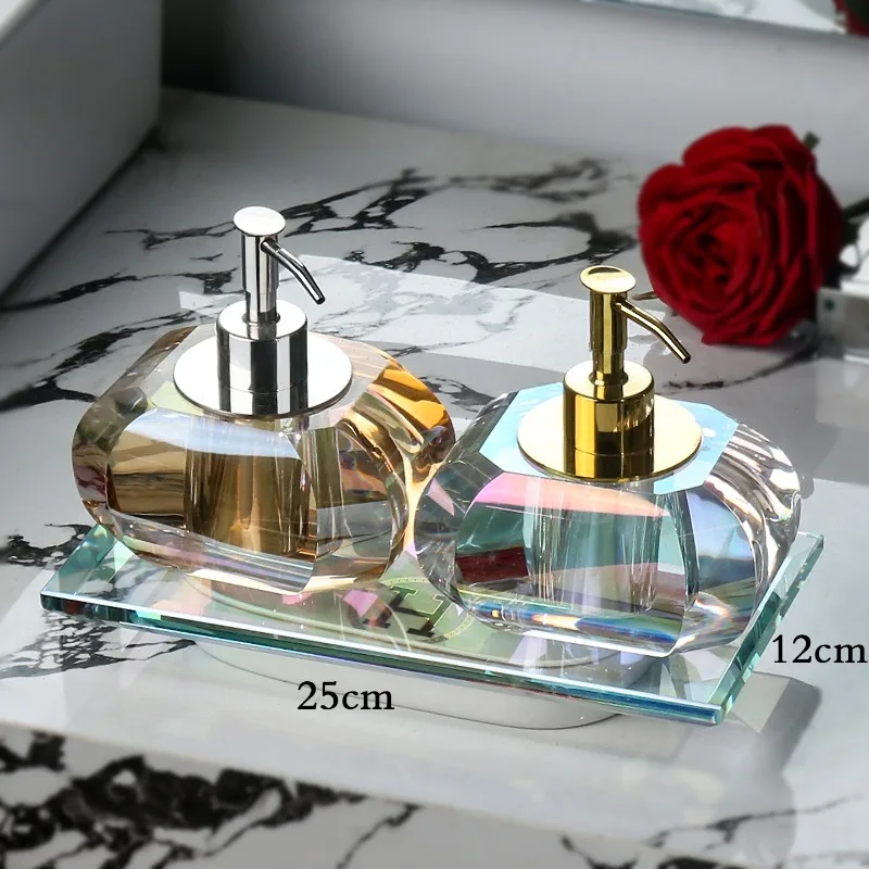 

Luxury Colored Amber Crystal Liquid Soap Bottle Hotels Cafes Lotion Bottle for Modern Press-type Shampoo Dispensing Bottle Cup