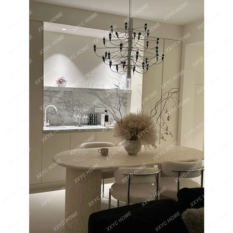 XX  Long Dining Table Creative Travertine Table C-shaped Table Legs Low Key Luxury Waist Marble