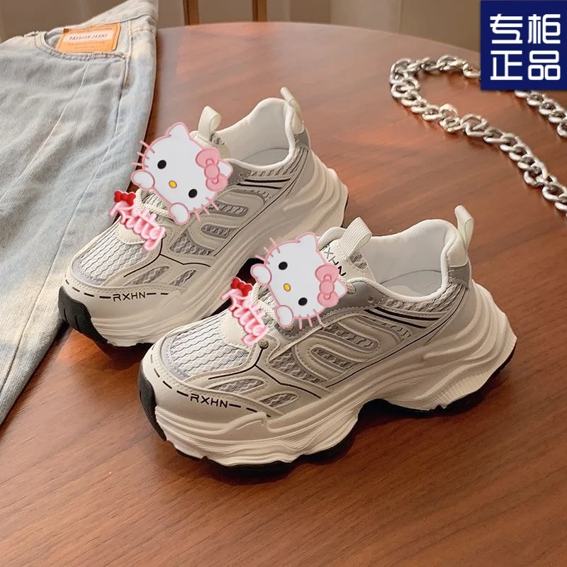 

Sanrio hello kitty красные повседневные туфли женские летние новые дышащие кроссовки на платформе с сеткой модные кроссовки