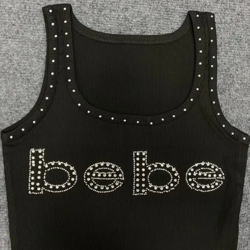 European Diamond-Encrusted Letters Pattern Women Crop Tops Sexy Beach Club Streetwear Emo Girl Personalized Vintage Tanks 2000s