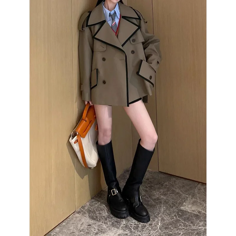 Imagem -03 - High-end Curto Trench Coats Camelo Roupas Femininas Outono Solto Colheita Jaqueta Cinto Lapela Hipster Europa e América Mangas Raglan