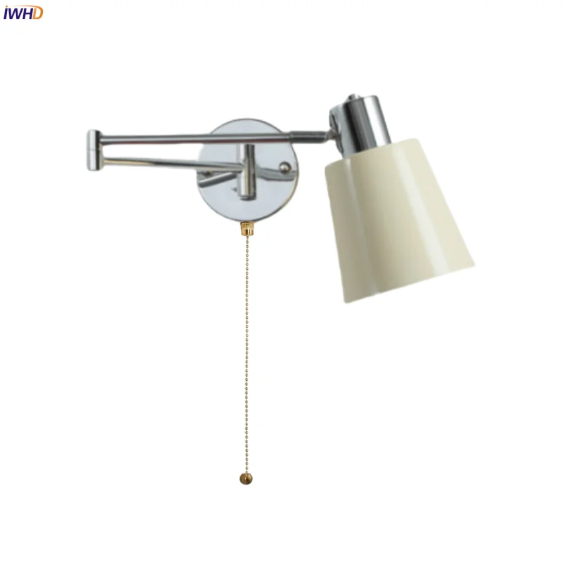 

IWHD Small Cream LED Wall Lamps For Living Room Bedroom Sofa Bathroom Mirror Stair Light Swing Long Arm Iron Art Lampara Pared