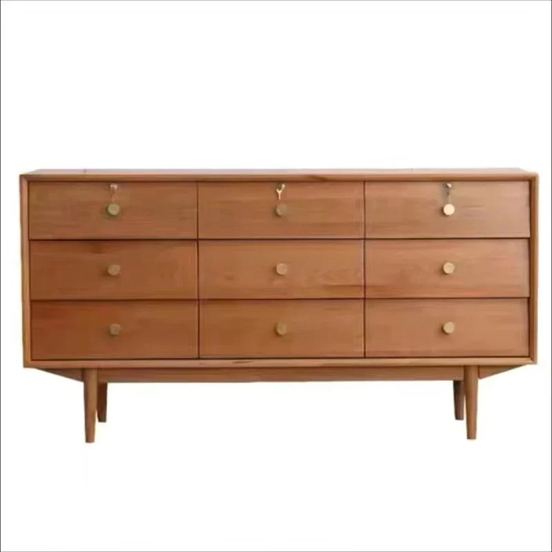 

Nine-Drawer Nordic Cherrywood Chest of Bedroom Storage White Side Cabinet Locker