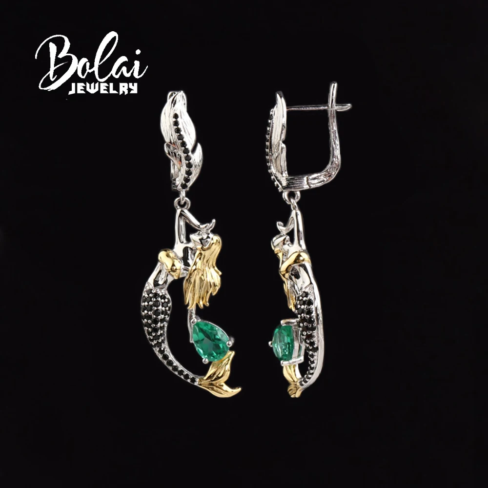 

Elegant Mermaid Design earrings created pear 5*7mm emerald Nano 925 sterling silver jewelry for women proposal and banquet gift