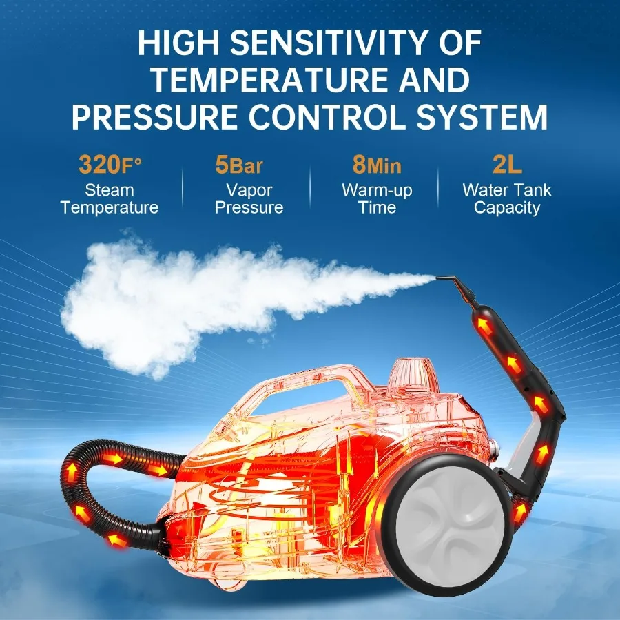 Pembersih Uap Bertenaga Tinggi dengan Wadah Besar dan 34 Aksesoris, Pel Uap dengan Kabel Daya Ekstra Panjang 16,4 Kaki untuk Kebersihan Rumah