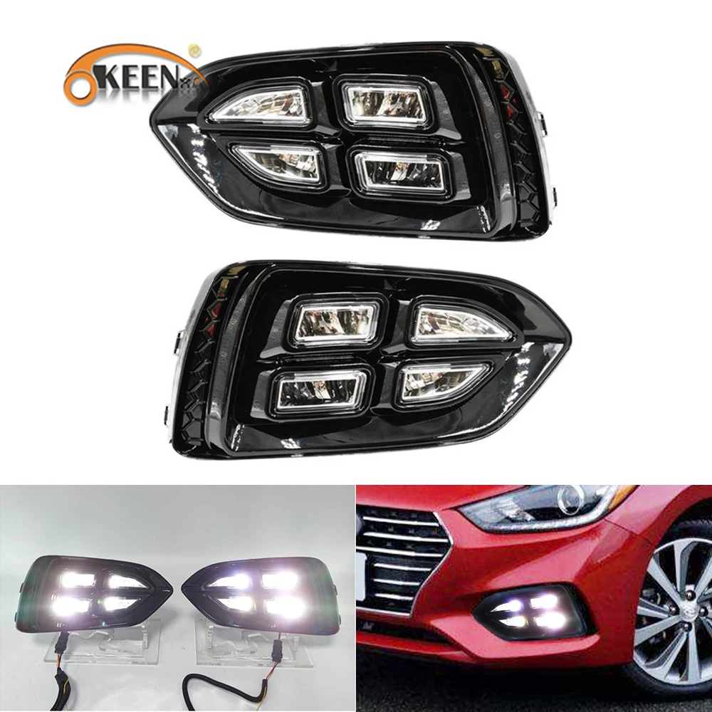 

MIHZA DRL Daytime Running Light Fog Lamp For Hyundai Accent 2018 2019 2020 Turn Signal Car Flashing LED Headlight 2pc Waterproof