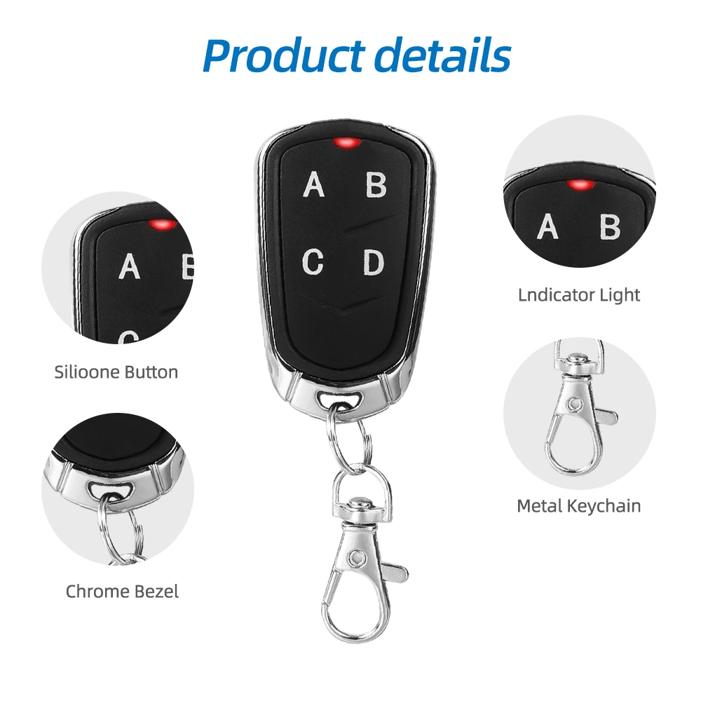 4 Channels Universal Garage Remote 433 MHZ Clone Duplicate Transmitter Fixed Barrier Opening Keychain 433.92mhz Gate Door Opener