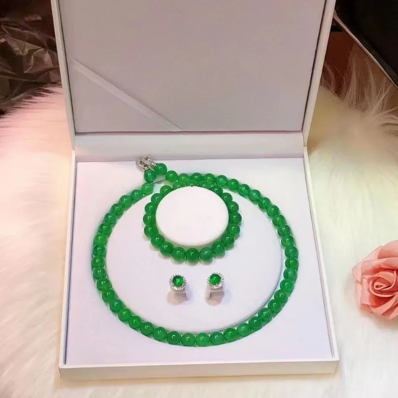 Jewelry Necklace Popular Jewelry High Ice Imperial Chrysoprase Bead Bracelet Necklace Earring Set Mother\'s Day Gift
