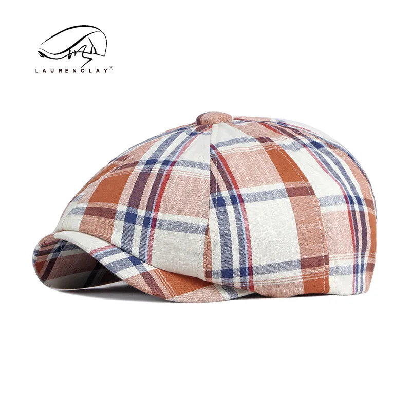 Męski beret z bawełnianą klamrą Regulowane czapki gazeciarza Cabbie Gatsby Flat Driving Gorras Vintage Plaid Pattern