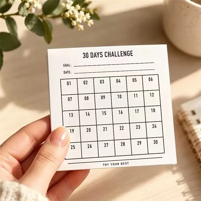 50sheets/pack 30 Days Challenge Tracker Cards Minimalist Habit Tracker Card Daily Goal Planner Checklist Card for Study Fitness