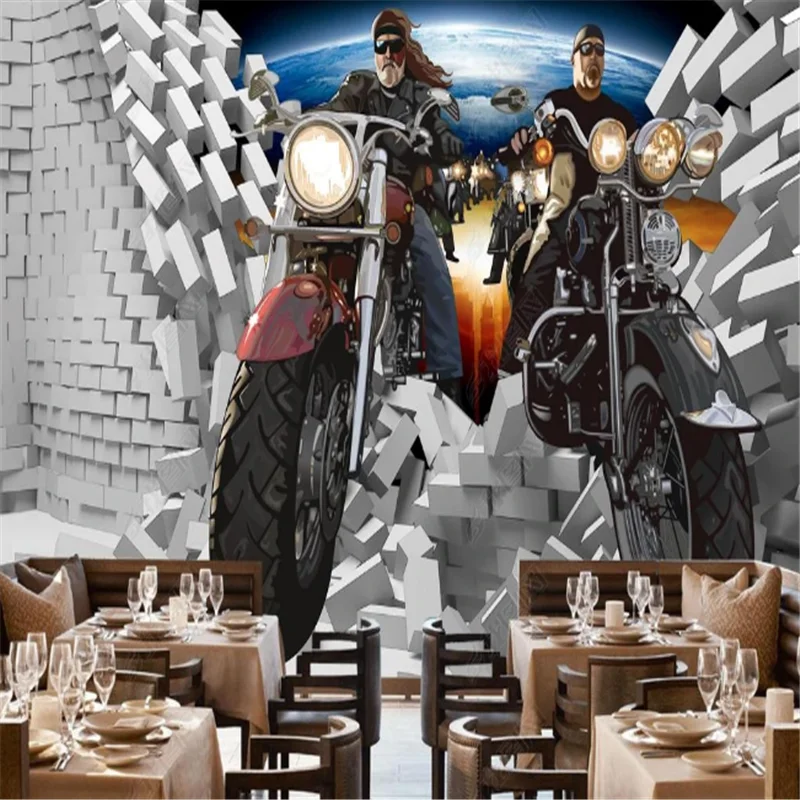 

Custom European 3D Motorcycle Brick Wallpapers Industrial Decoration Restaurant Background Mural Wall Paper papel de parede