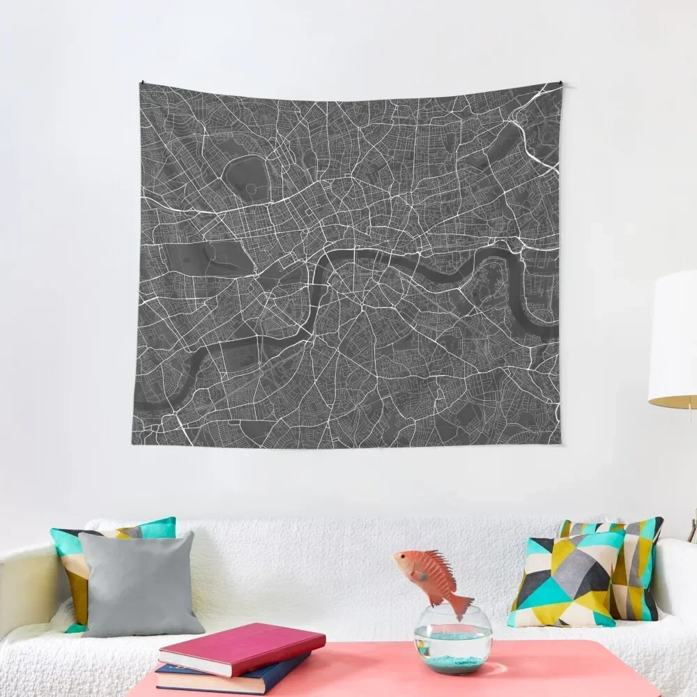 London, England Map. (White on black) Tapestry Home Decoration Decorative Paintings Home Decorations Aesthetic Tapestry