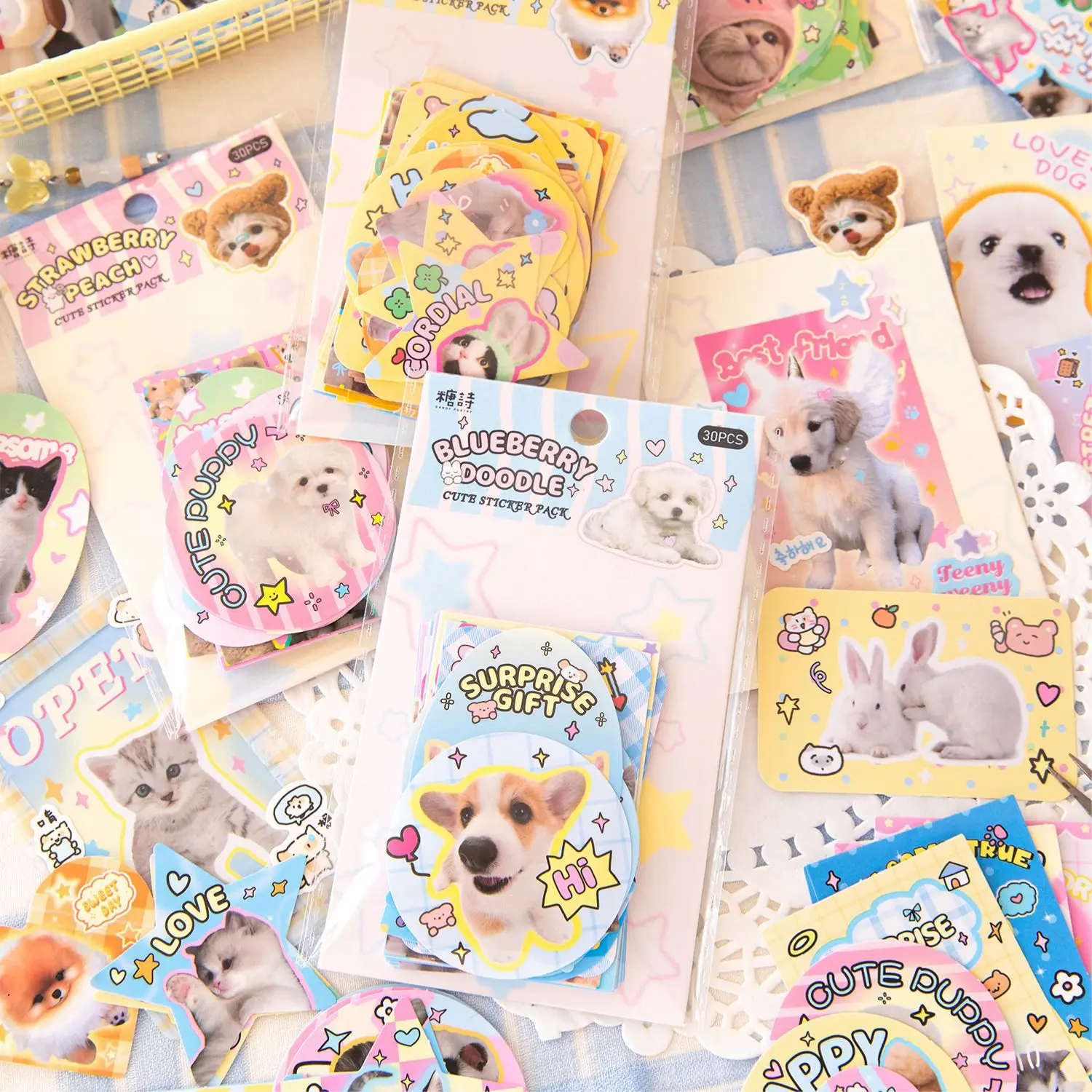 30sheet/set Kawaii Sticker Cute Cartoon Puppy Dog Stationery Sticker DIY Decor Scrapbook Sticker Student Supplies