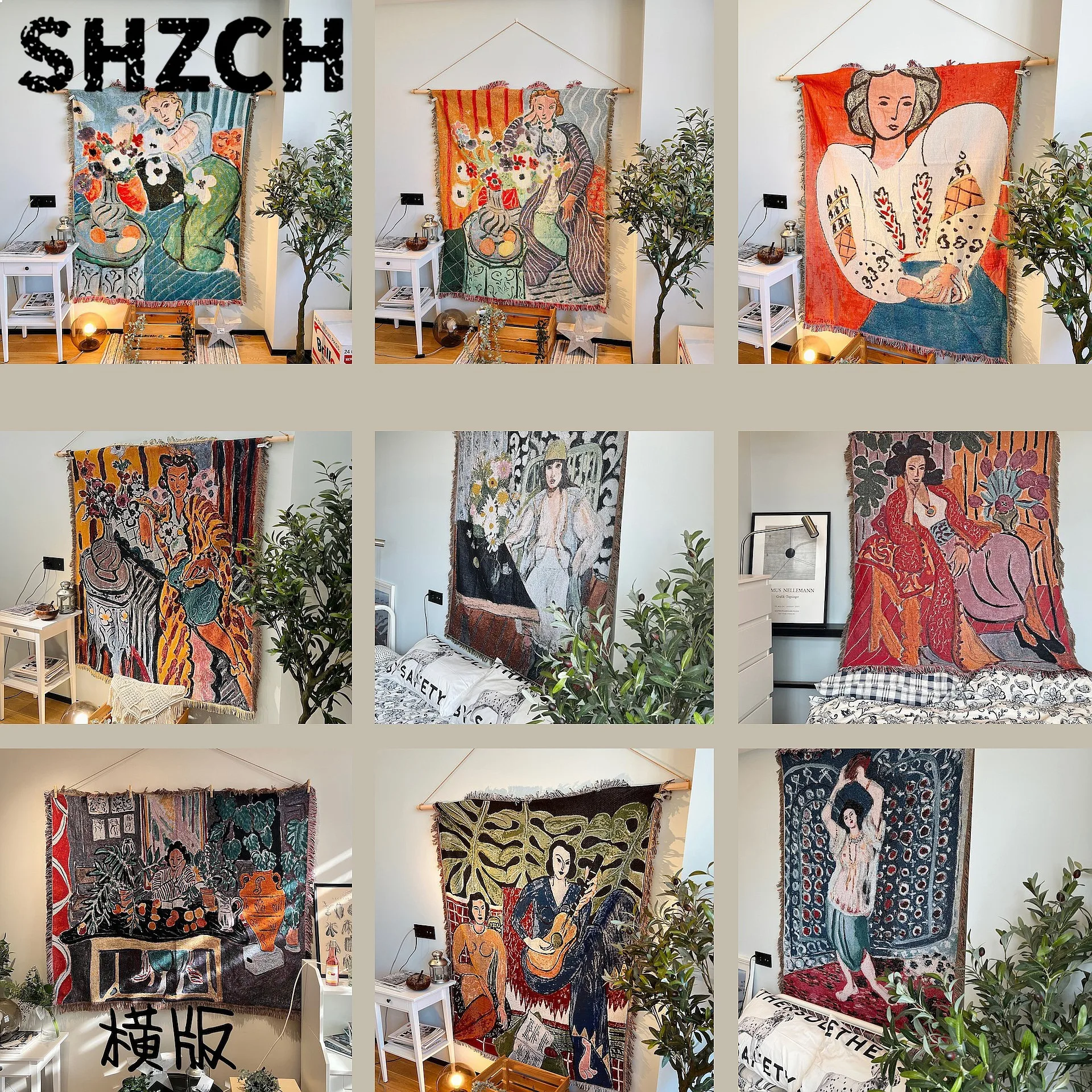 Oil Painting Vintage Tapestry Medieval Art Sofa Cover Living Room Blanket