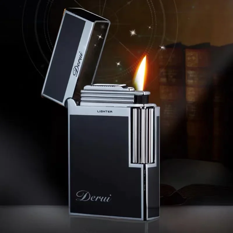 2023 DERUI  Business Gas Lighter Compact Jet Butane Engraving Metal Gas Bright Sound Cigarette Lighter Inflatable No Gas