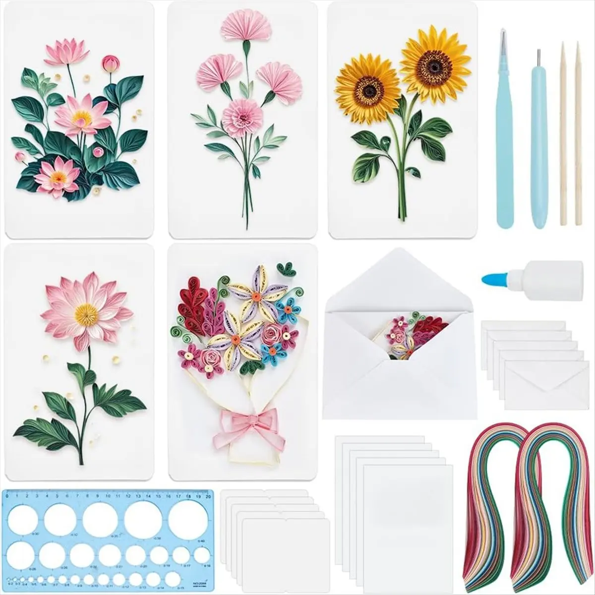 KSOL DIY Flower Paper-Quilling Kits, Greeting Cards Making Kit with Blank Cards,36 Colors Strips,Quilling Tools for Birthday