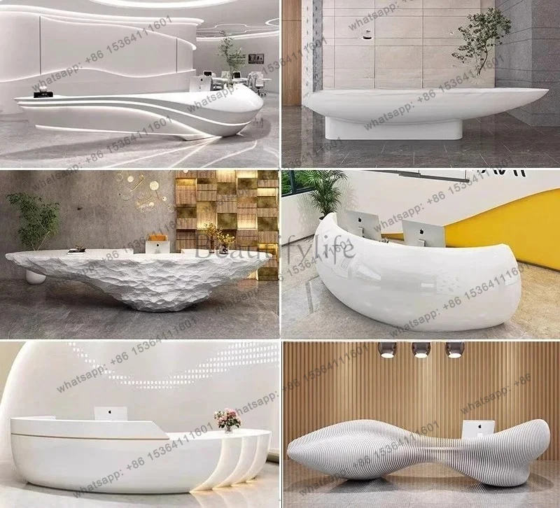 front desk special-shaped paint company reception desk arc beauty salon checkout page light luxury senior sense
