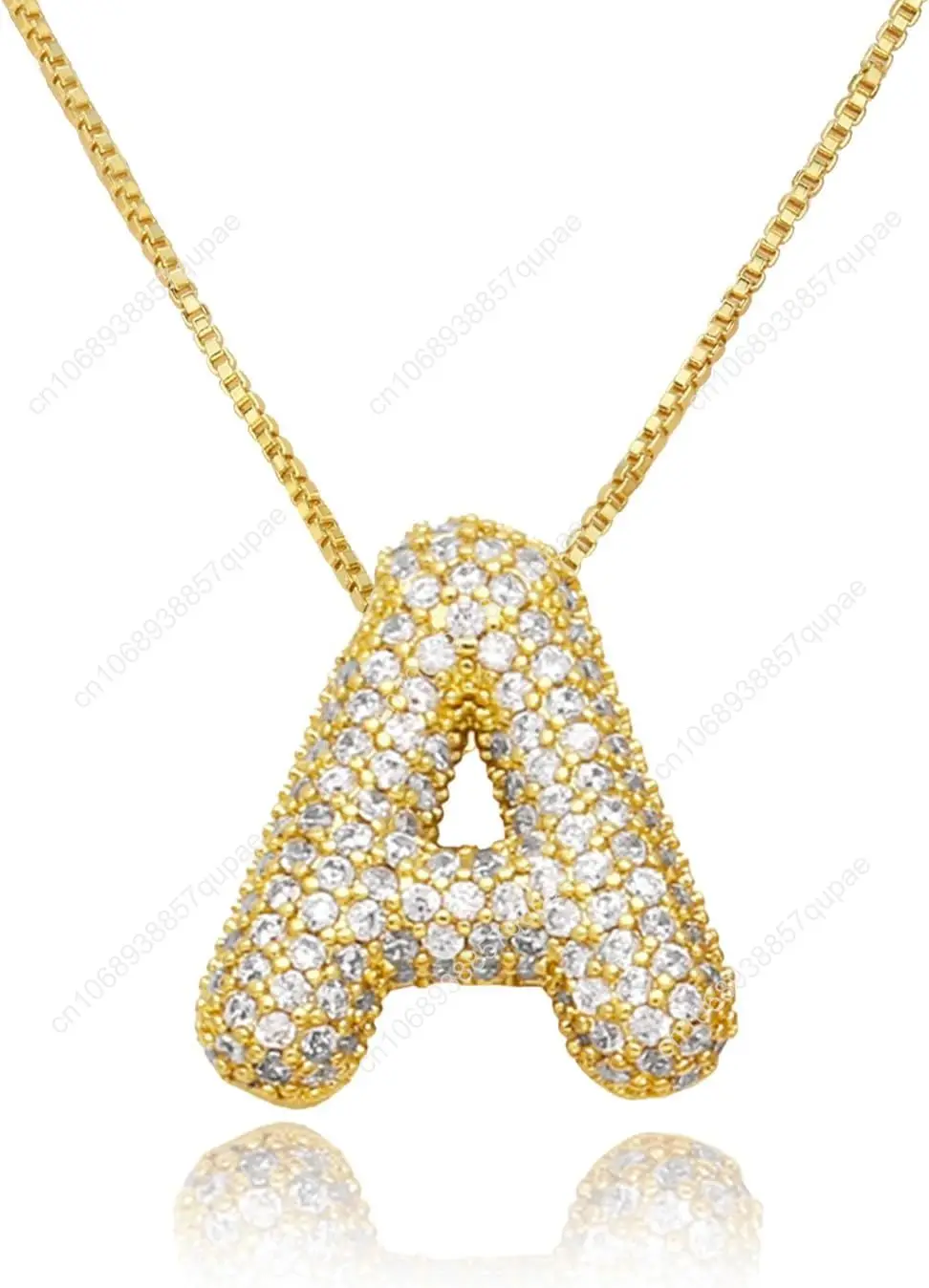 

18K Bubble Letter Necklace Gold Plated for Women, Rhinestone Bubble Balloon Initial Necklace for Her, Charm Puff Letter Name Pen