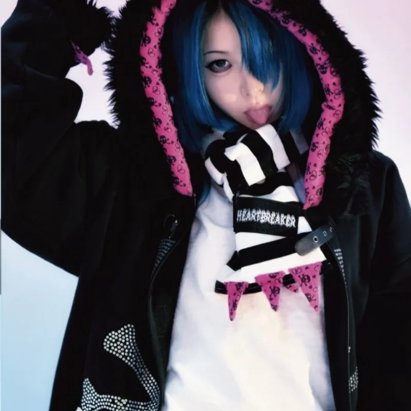 Women's Autumn Spring Tops Sweatshirt Coat Padded Thickened Hooded Long Sleeve Dark Subculture Slim Loose Leisure Simple Niche