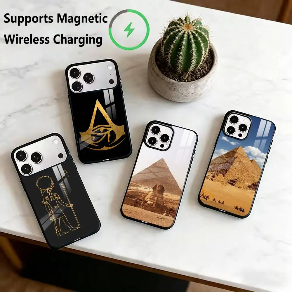 

Egypt P-Pharaoh M-Mural Phone Case For iPhone17,16,15,14,13,12,11 Plus,Pro Compatible with magnetic wireless charging
